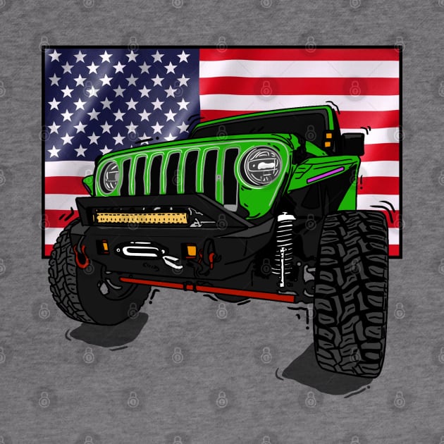 Jeep with American Flag - Green Essential by 4x4 Sketch